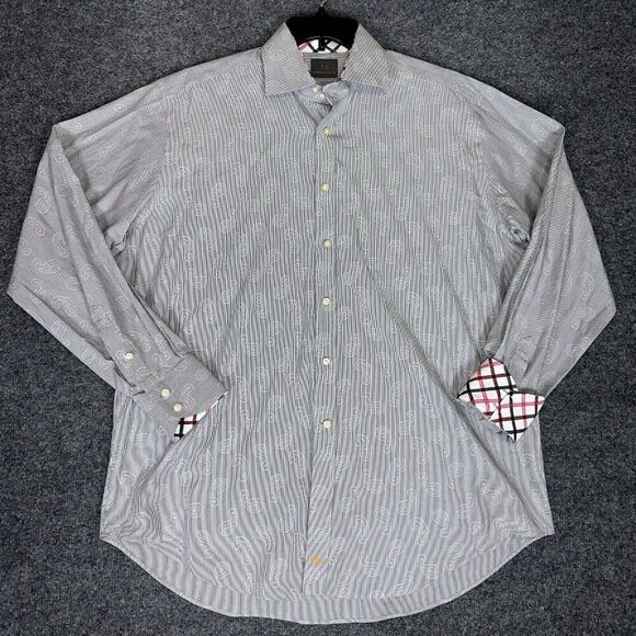 Thomas Dean Shirt Mens XL Grey Flip Cuff Paisley Long Sleeve Button Up Adult - Picture 1 of 5